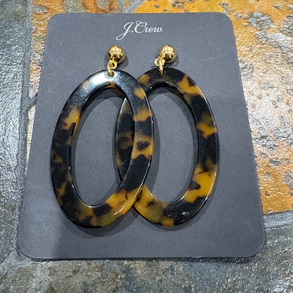 J.Crew Tortoiseshell Oval Drop Earrings Gold Tone NWOT Classic Chic